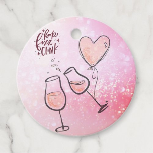 Pop Clink Fizz Custom Wine Glass Heart Balloon Favor Tags