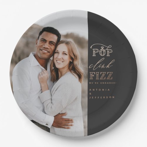 Pop clink fizz engagement party paper plates
