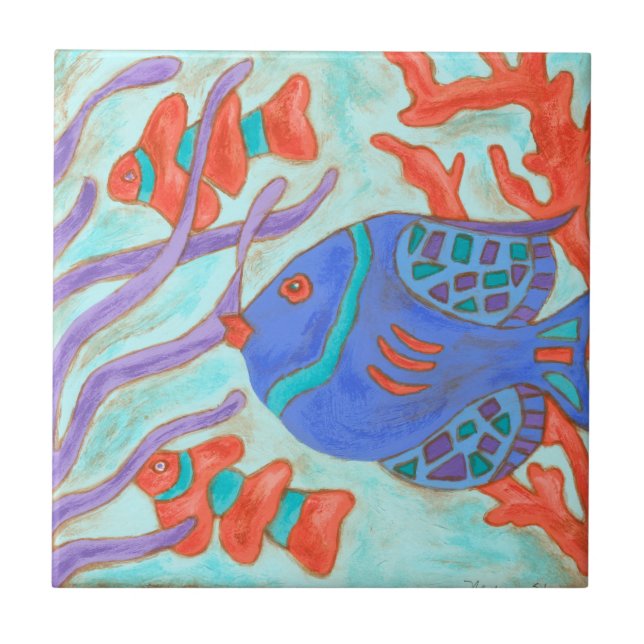 Pop-Colored Fish Ceramic Tile (Front)