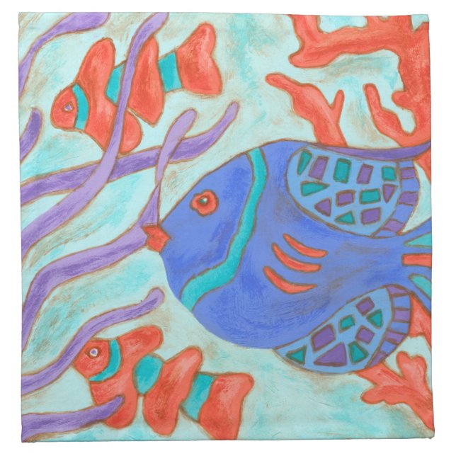 Pop-Colored Fish Cloth Napkin (Front)