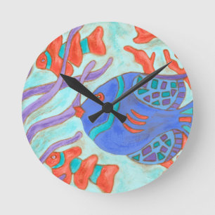 Pop-Colored Fish Round Clock