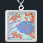 Pop-Colored Fish Silver Plated Necklace<br><div class="desc">This painting by Nancy Slocum captures the beautiful water life under seas. It represents color fish swimming in the blue ocean. This picture will add color to any living room or kids' room.</div>