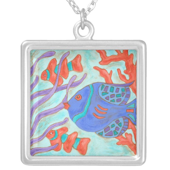 Pop-Colored Fish Silver Plated Necklace (Front)