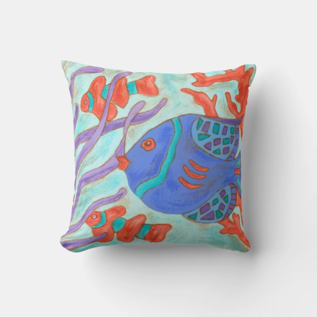 Pop-Colored Fish Throw Pillow (Front)