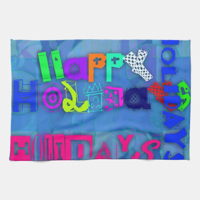 Pop Colorful Happy Holidays Kitchen Towel (Horizontal)