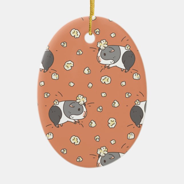 Pop Corning Guinea Pig Pattern in Orange Ceramic Ornament (Front)