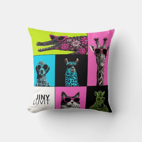 Pop Crew Colorful Animal Mosaic Throw Pillow