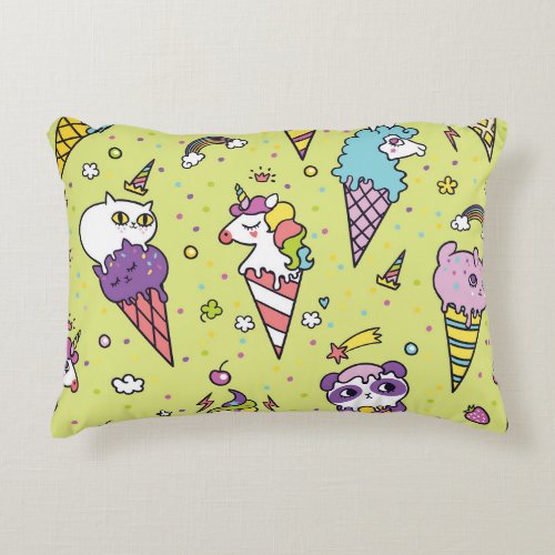 Pop Cute Ice Cream Animal Pattern Accent Pillow