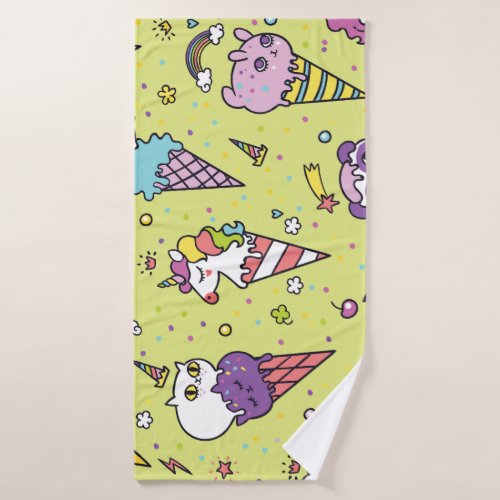 Pop Cute Ice Cream Animal Pattern Bath Towel