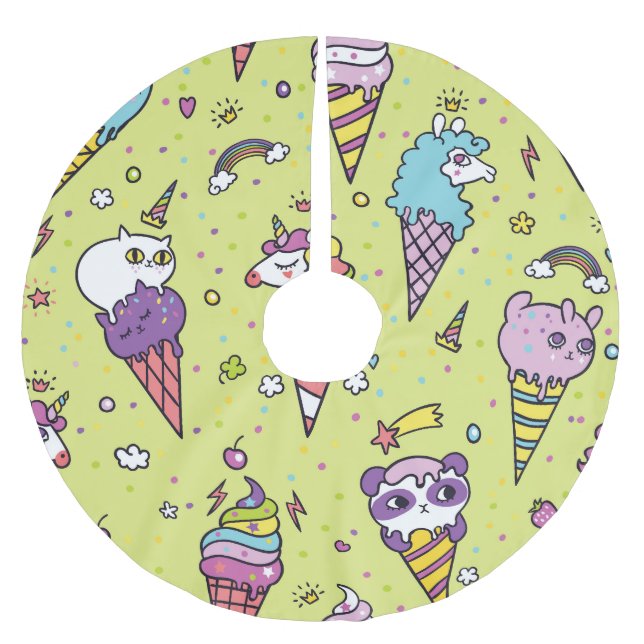 Pop Cute Ice Cream: Animal Pattern Brushed Polyester Tree Skirt (Front)