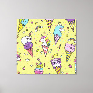 Pop Cute Ice Cream: Animal Pattern Canvas Print