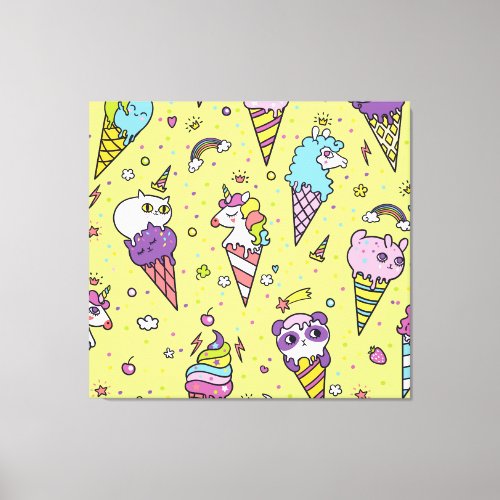 Pop Cute Ice Cream Animal Pattern Canvas Print