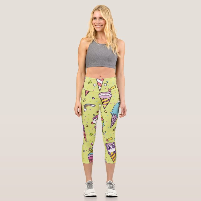 Pop Cute Ice Cream: Animal Pattern Capri Leggings (Front)