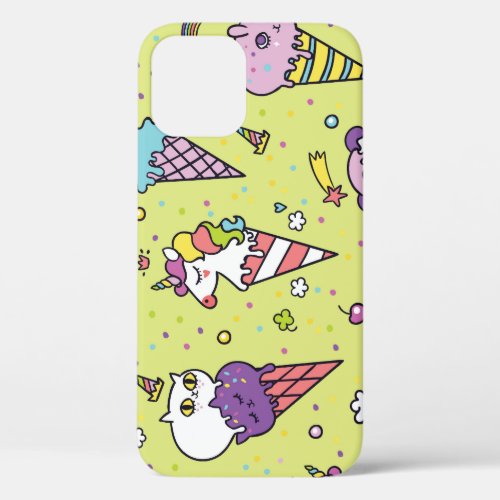 Pop Cute Ice Cream Animal Pattern iPhone 12 Case
