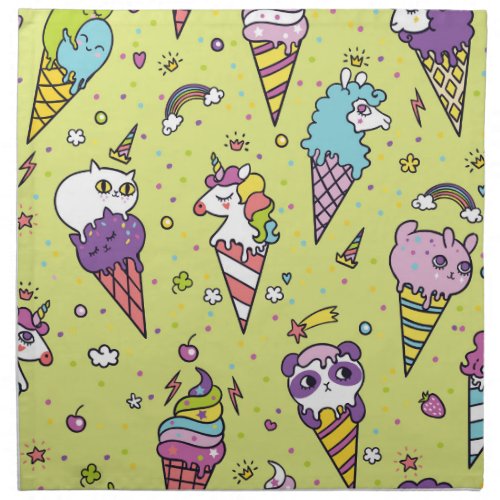 Pop Cute Ice Cream Animal Pattern Cloth Napkin