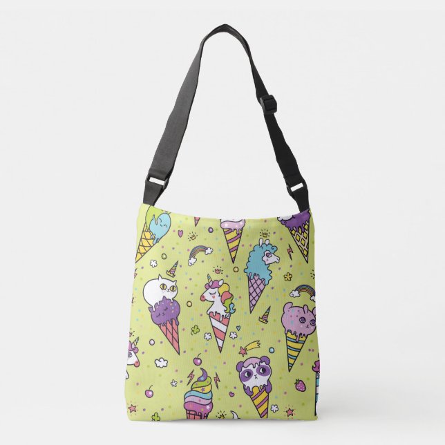 Pop Cute Ice Cream: Animal Pattern Crossbody Bag (Front)