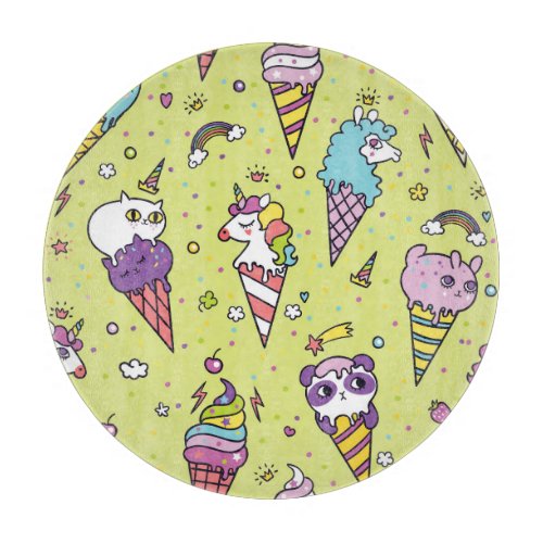 Pop Cute Ice Cream Animal Pattern Cutting Board
