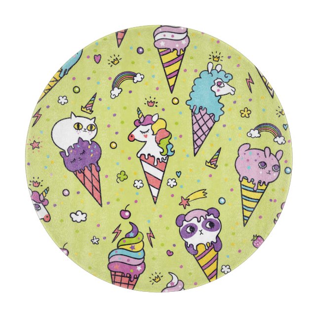 Pop Cute Ice Cream: Animal Pattern Cutting Board (Front)