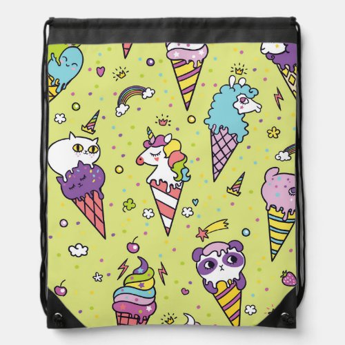 Pop Cute Ice Cream Animal Pattern Drawstring Bag