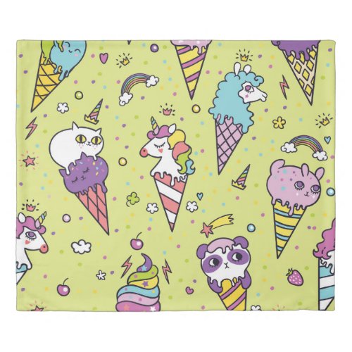 Pop Cute Ice Cream Animal Pattern Duvet Cover