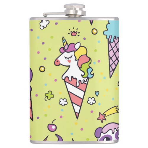 Pop Cute Ice Cream Animal Pattern Flask
