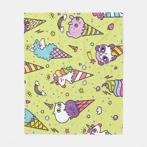 Pop Cute Ice Cream Animal Pattern Fleece Blanket