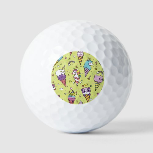 Pop Cute Ice Cream Animal Pattern Golf Balls