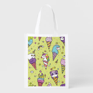 Pop Cute Ice Cream: Animal Pattern Grocery Bag