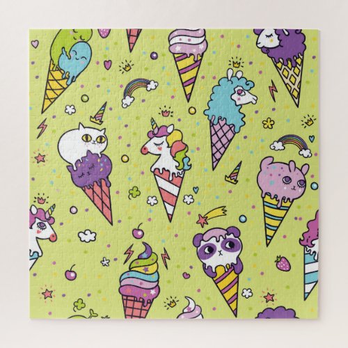 Pop Cute Ice Cream Animal Pattern Jigsaw Puzzle