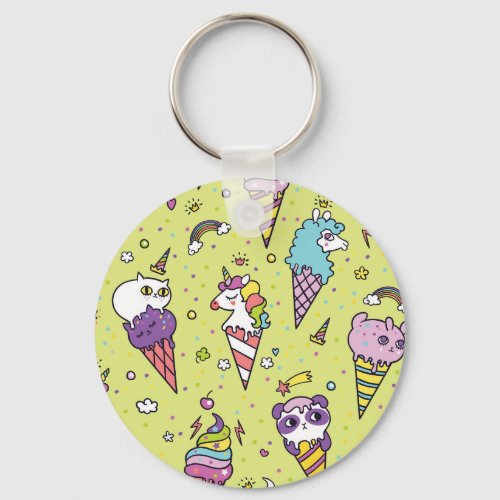 Pop Cute Ice Cream Animal Pattern Keychain