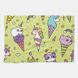 Pop Cute Ice Cream: Animal Pattern Kitchen Towel