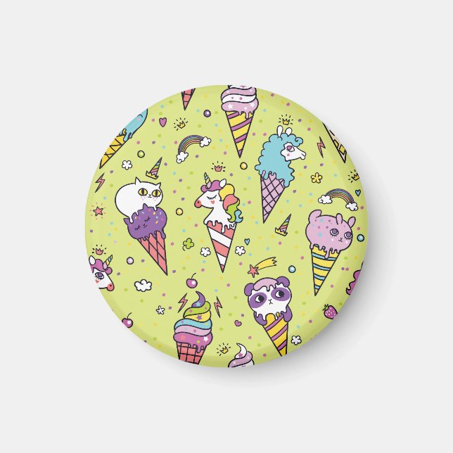Pop Cute Ice Cream: Animal Pattern Magnet (Front)