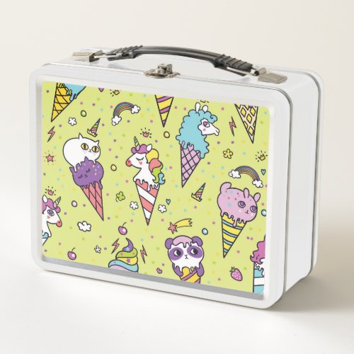 Pop Cute Ice Cream Animal Pattern Metal Lunch Box