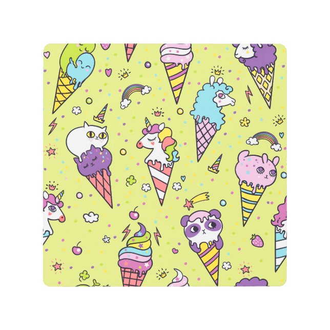 Pop Cute Ice Cream: Animal Pattern Metal Print (Front)