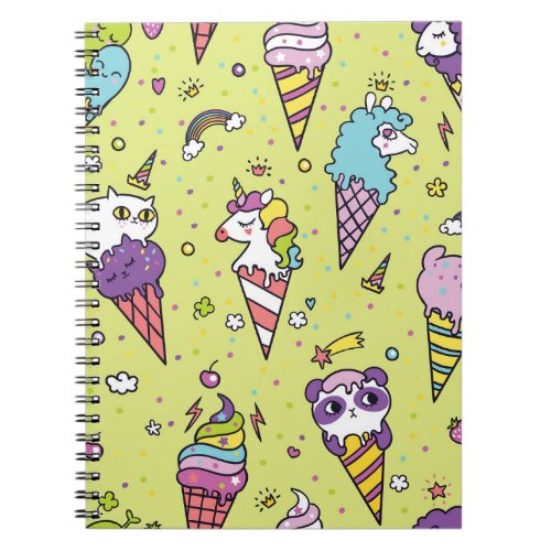 Pop Cute Ice Cream Animal Pattern Notebook