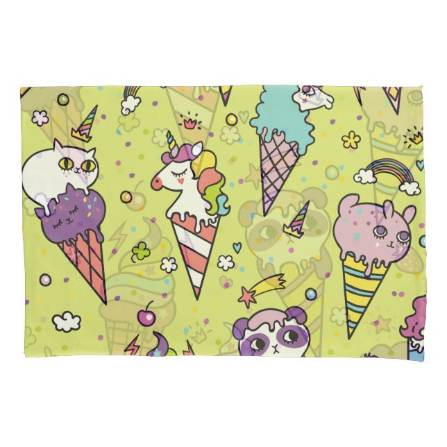 Pop Cute Ice Cream: Animal Pattern Pillow Case (Front)