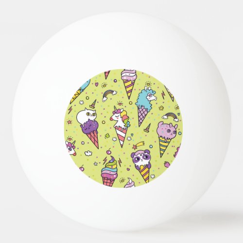 Pop Cute Ice Cream Animal Pattern Ping Pong Ball
