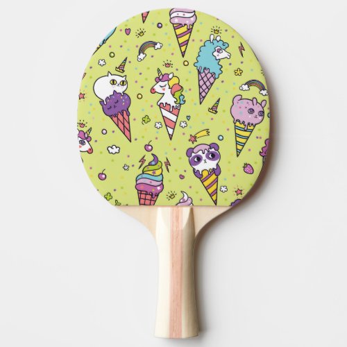 Pop Cute Ice Cream Animal Pattern Ping Pong Paddle