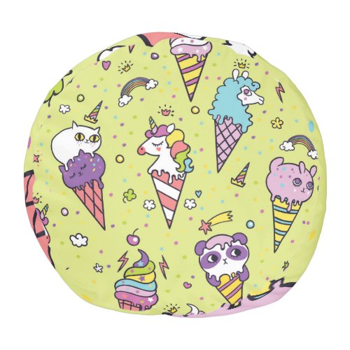 Pop Cute Ice Cream Animal Pattern Pouf