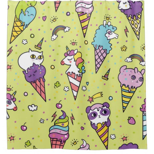 Pop Cute Ice Cream Animal Pattern Shower Curtain