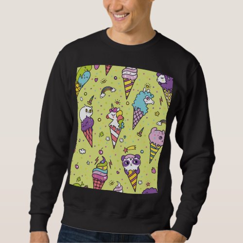 Pop Cute Ice Cream Animal Pattern Sweatshirt