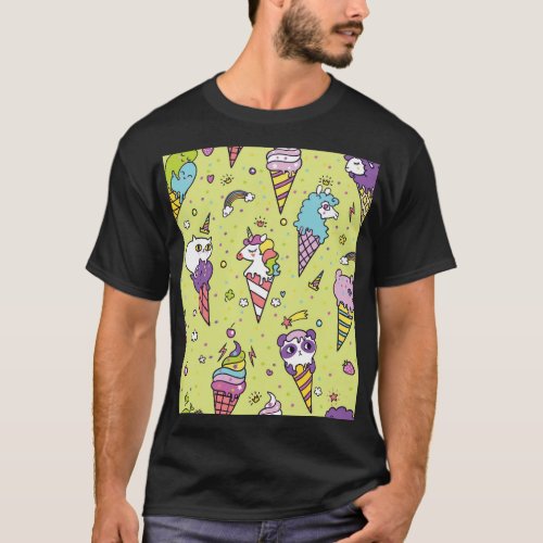 Pop Cute Ice Cream Animal Pattern T_Shirt