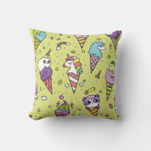 Pop Cute Ice Cream: Animal Pattern Throw Pillow