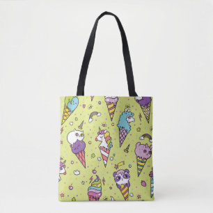 Pop Cute Ice Cream: Animal Pattern Tote Bag