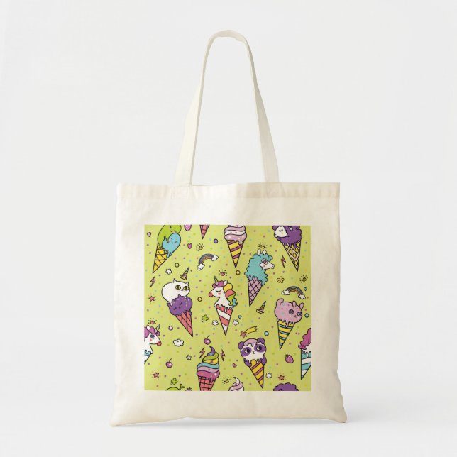 Pop Cute Ice Cream: Animal Pattern Tote Bag (Front)