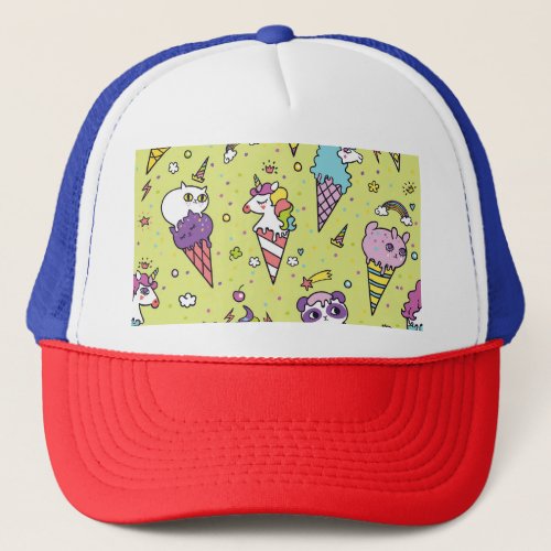 Pop Cute Ice Cream Animal Pattern Trucker Hat