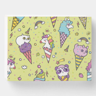 Pop Cute Ice Cream: Animal Pattern Wooden Box Sign