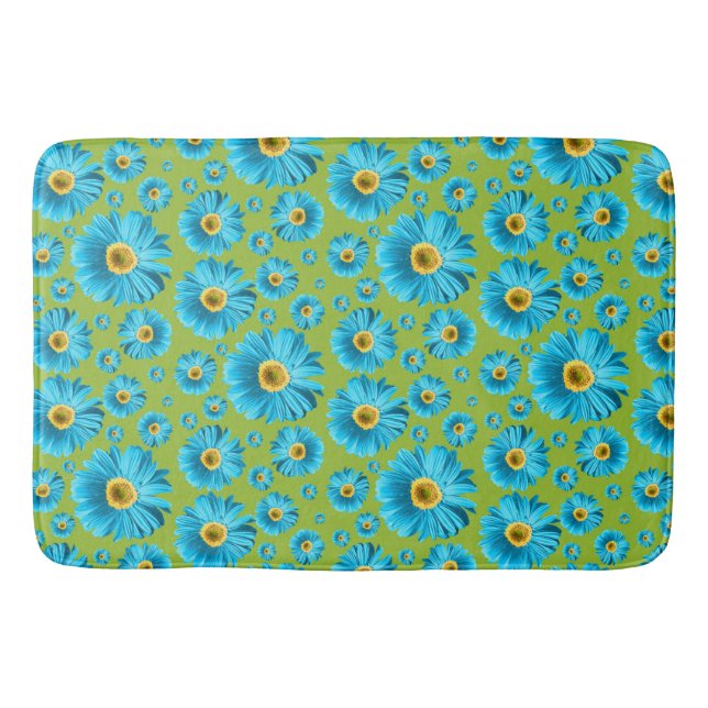 Pop Daisy Aqua Blue Bath Mat (Front)