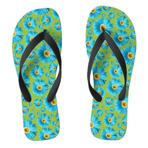 Pop Daisy Aqua Blue Flip Flops