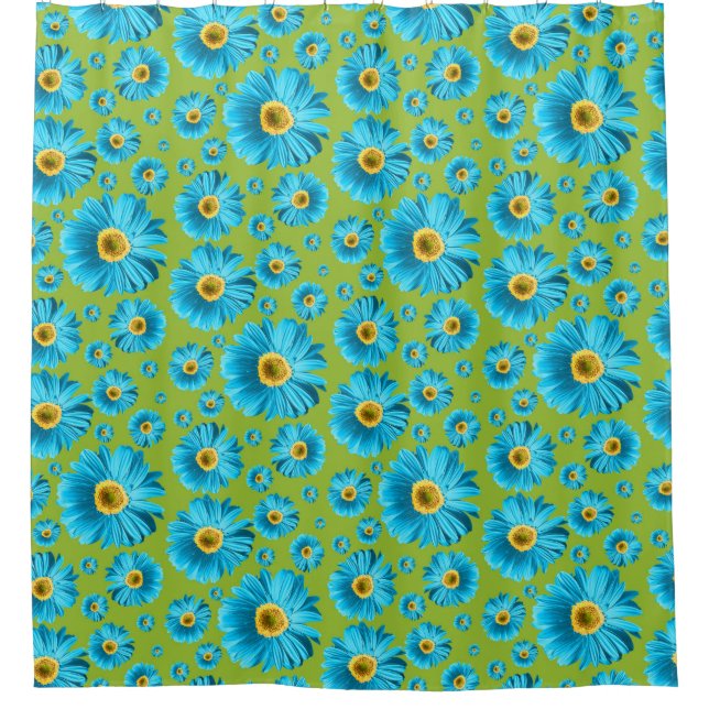 Pop Daisy Aqua Blue Shower Curtain (Front)